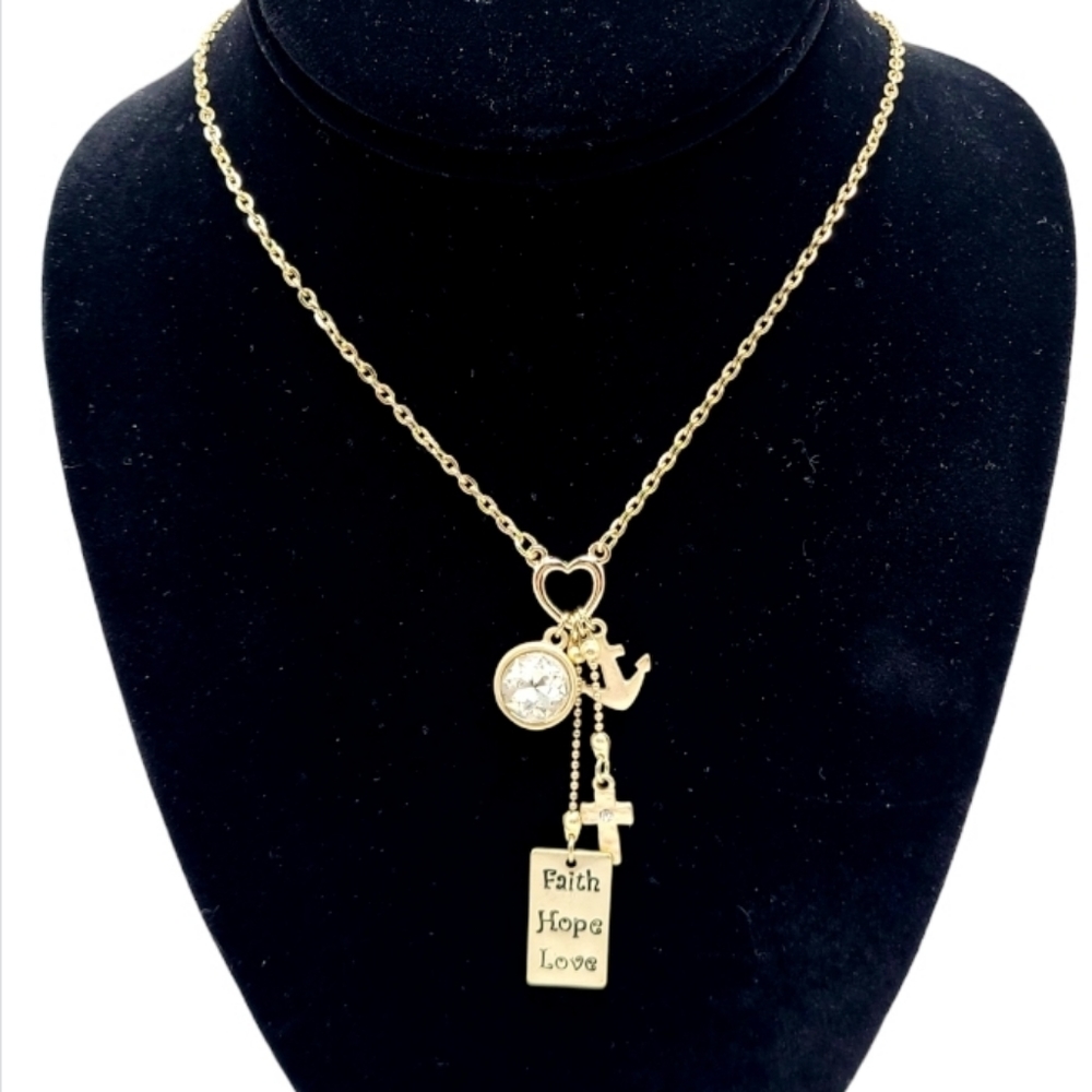 Gold tone religious charm necklace - Picture 5 of 5